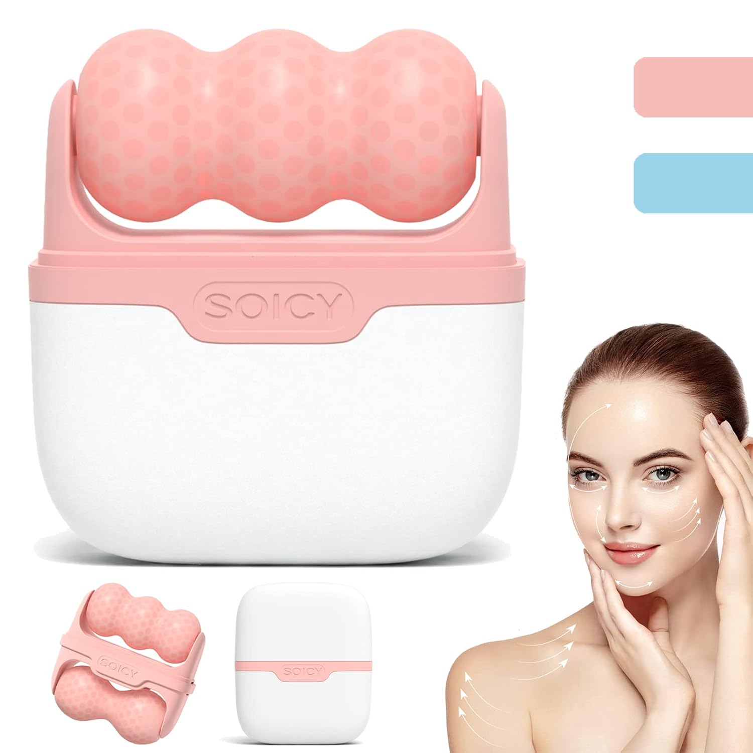 Ice Roller for Face and Eyes - Facial Skin Care Tools with 2 in 1 Massage Roller and Travel Case